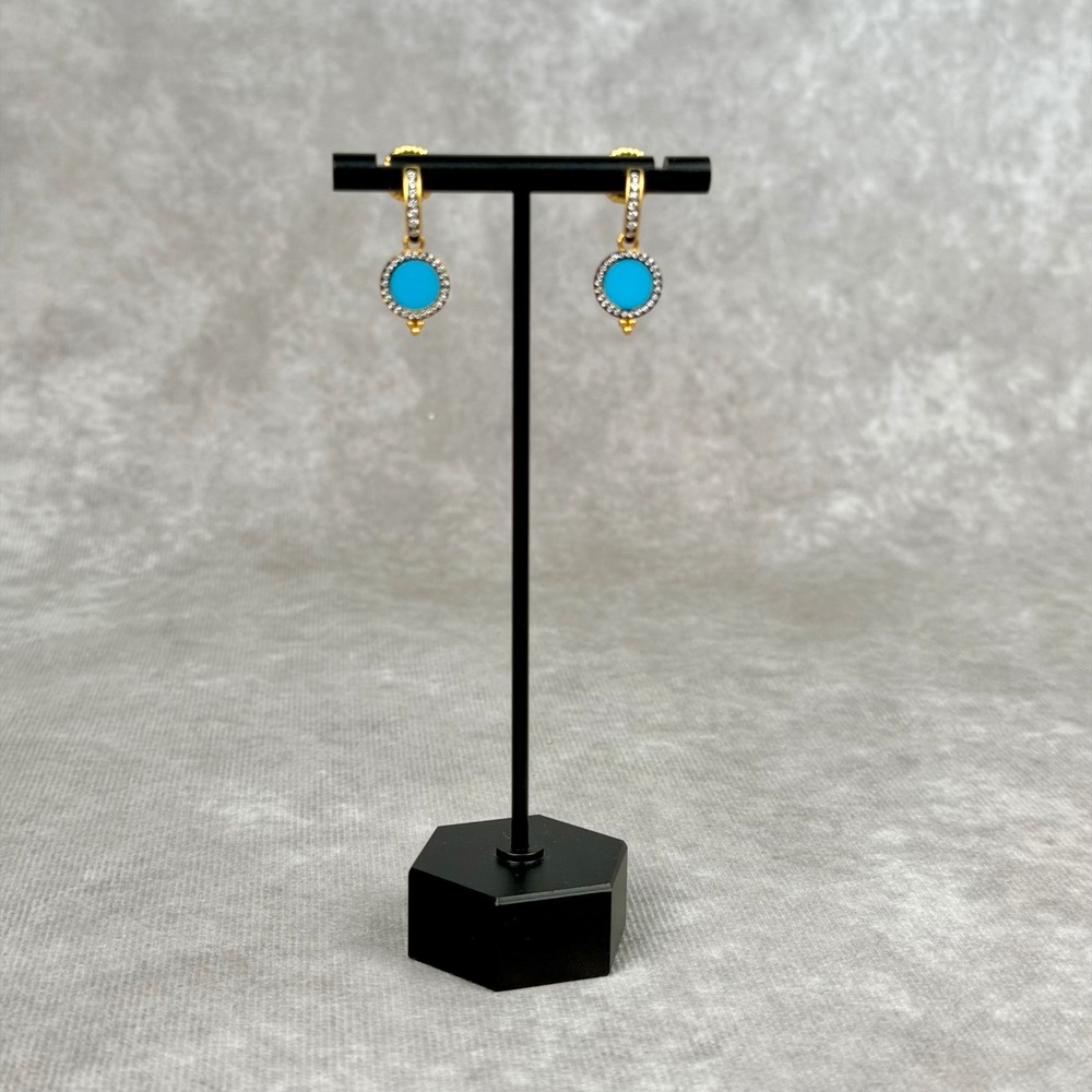 Freida Rothman Turquoise Pave CZ Gold Over Sterling Silver Drop Stud Earrings